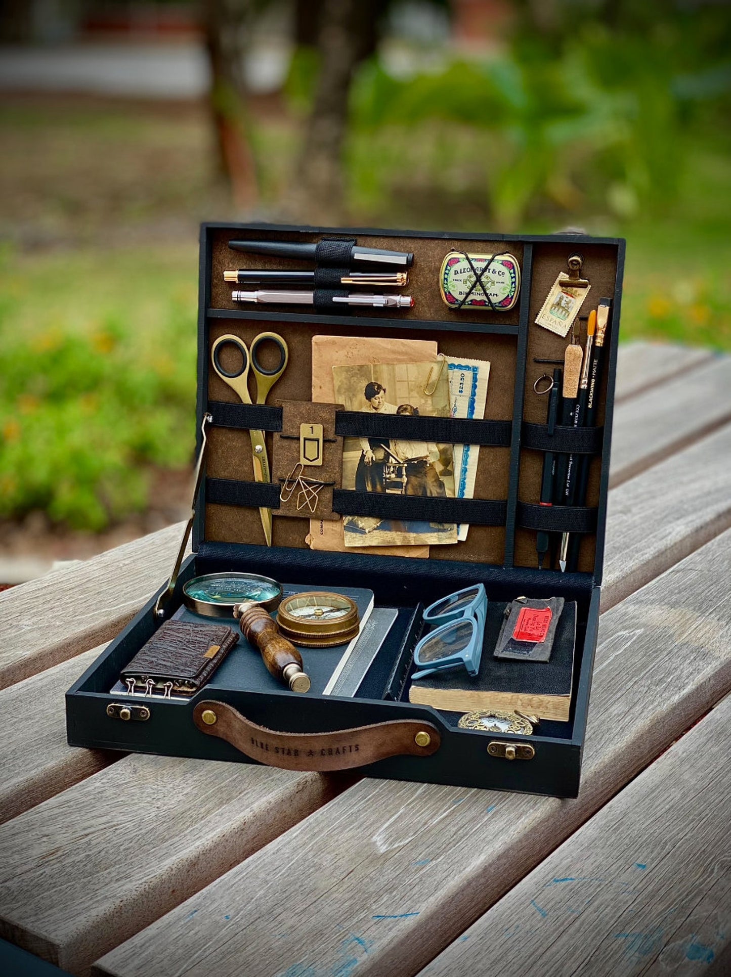 Vintage Briefcase for Writers, made from Black distressed matte painted mdf.