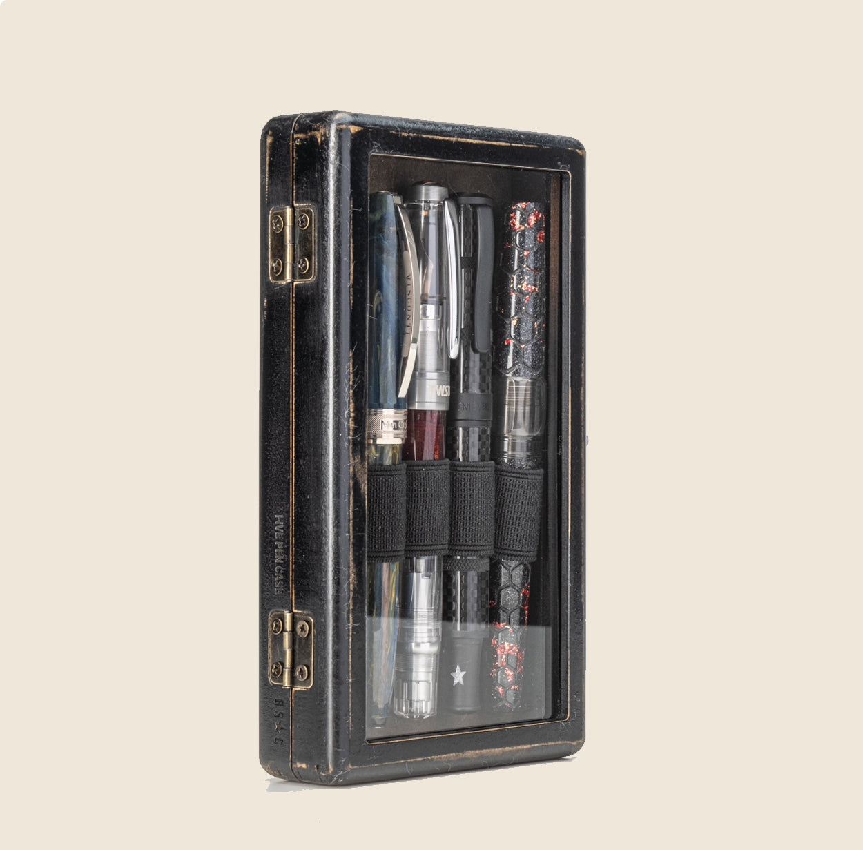 5 Pen Display Case - Distressed Black Painted MDF