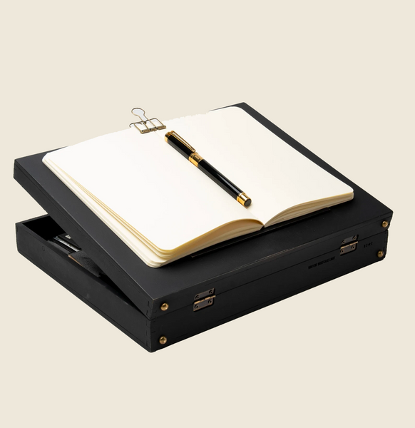 Vintage Briefcase for Writers, made from Black distressed matte painted mdf.
