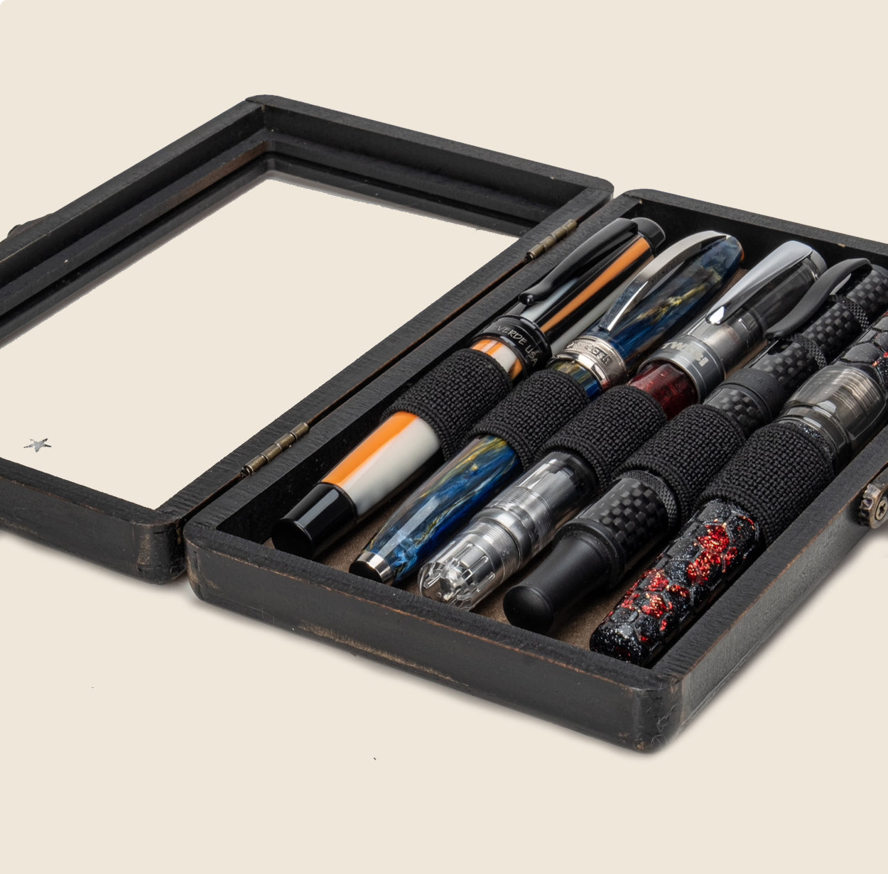5 Pen Display Case - Distressed Black Painted MDF