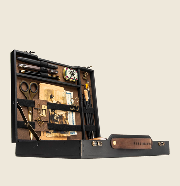 Vintage Briefcase for Writers, made from Black distressed matte painted mdf.