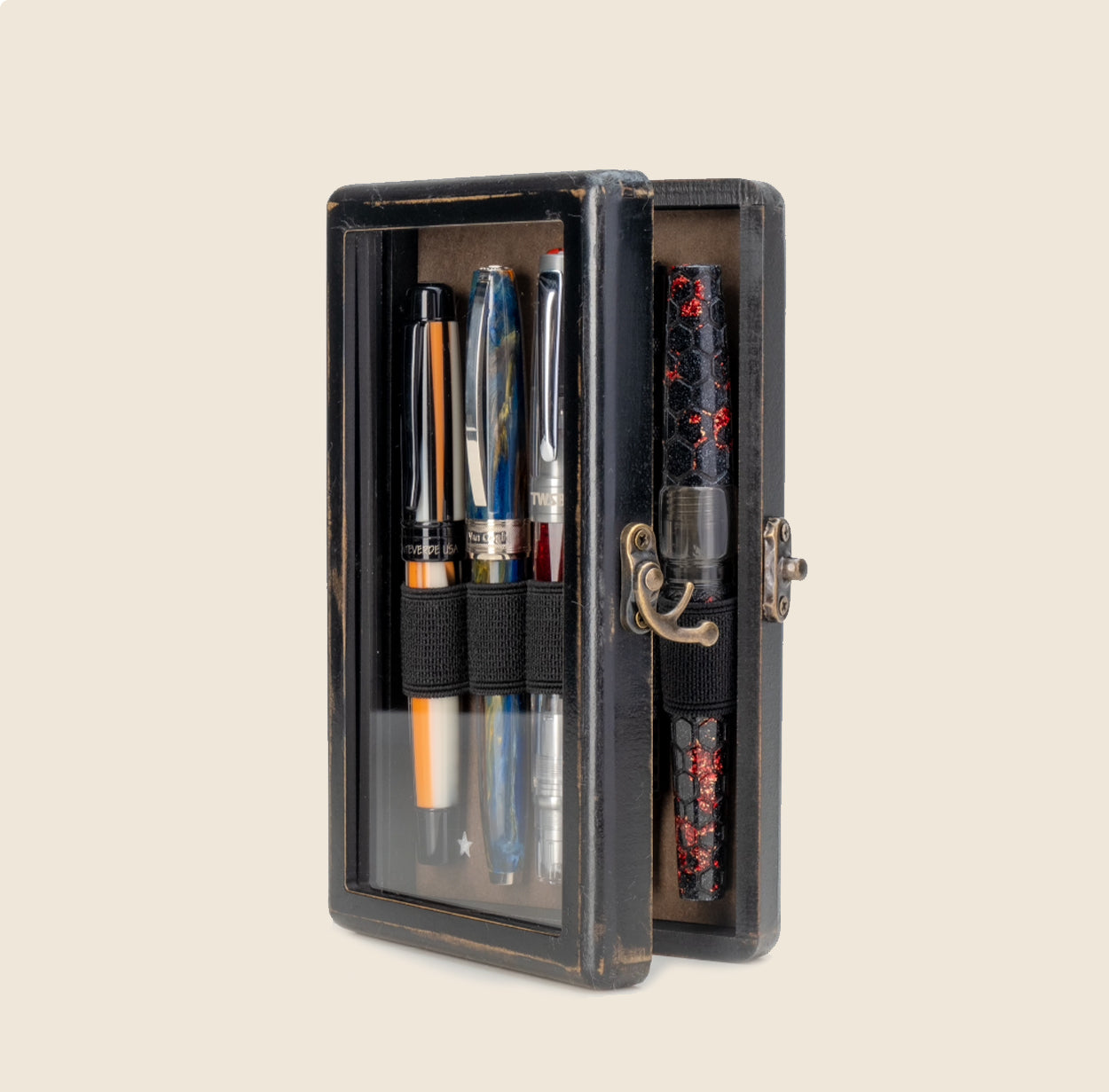 5 Pen Display Case - Distressed Black Painted MDF